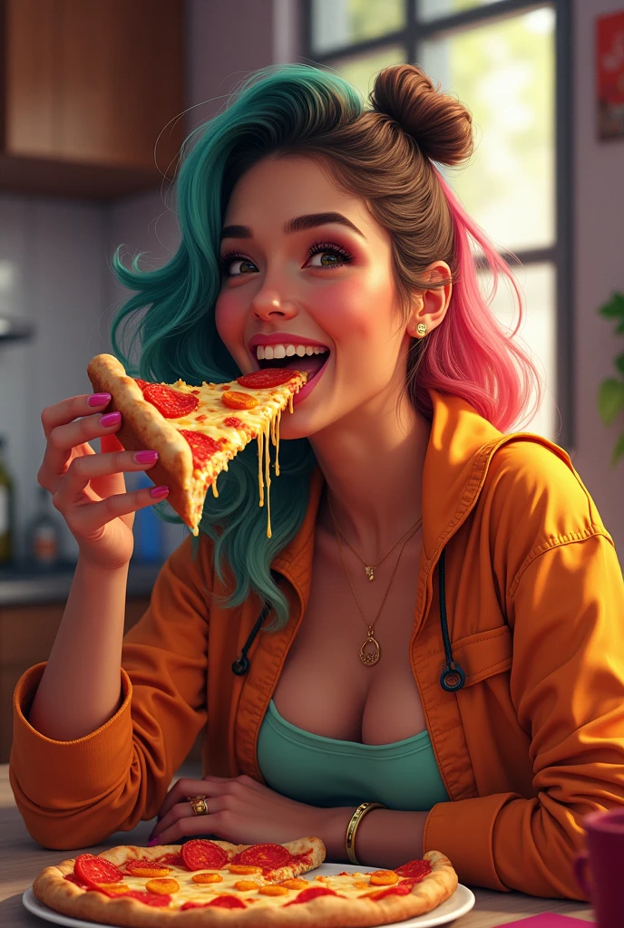 Karol G eating pizza