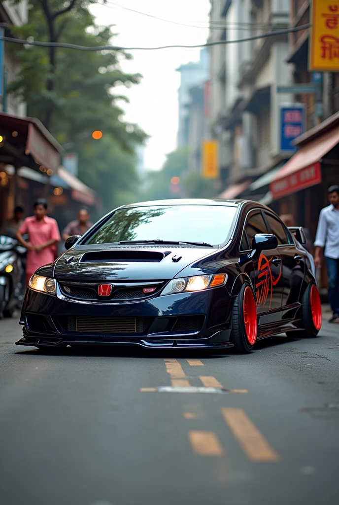 Honda civic car on street in India Mumbai
With modified kit
