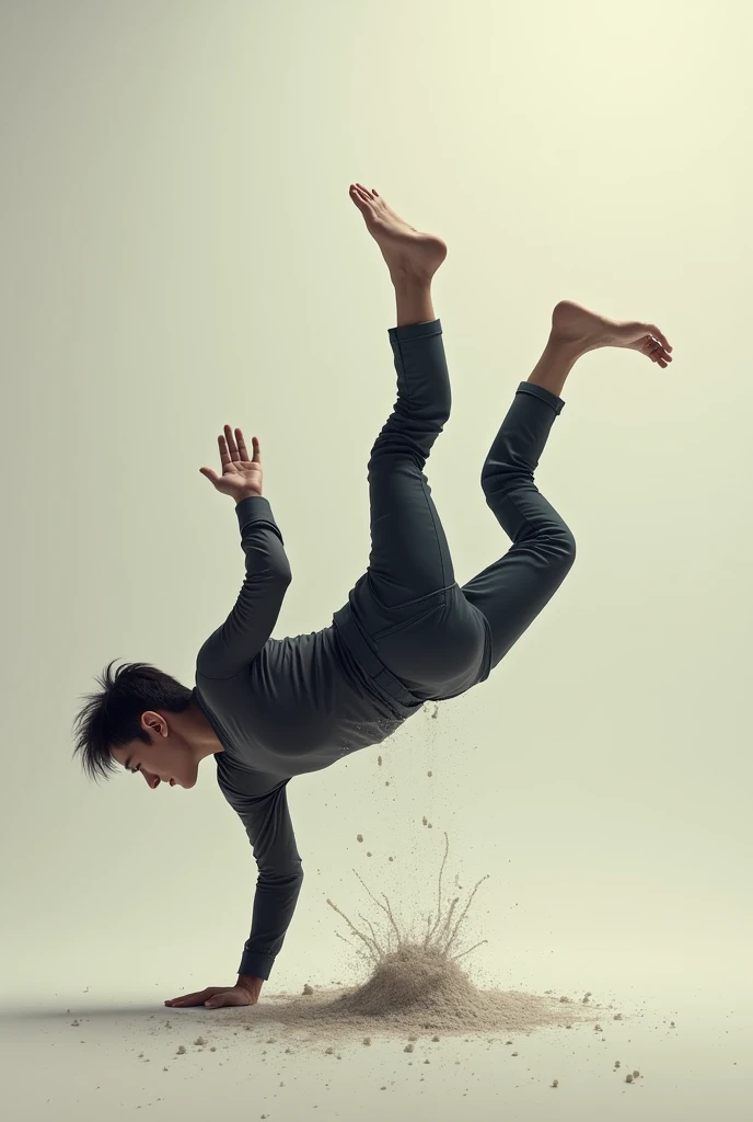A person falling face down on the ground