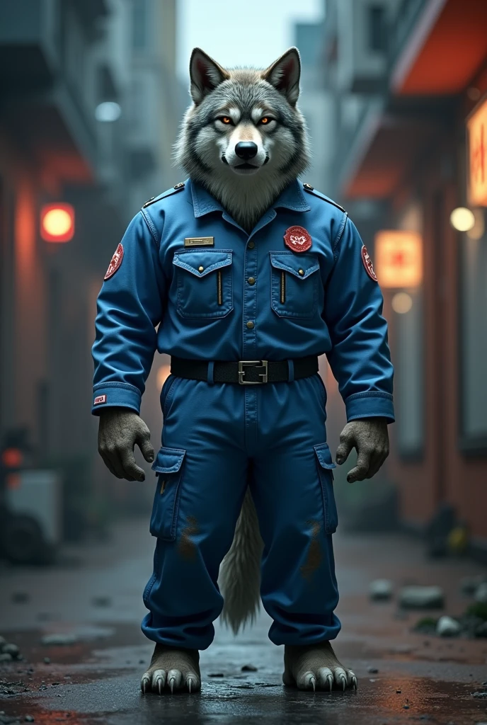 Wolf  humanoid Overalls blue paramedic Realistic men 3d
