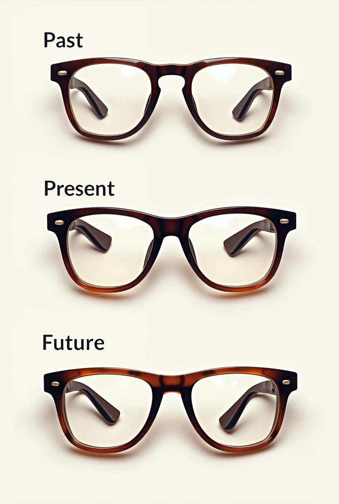 make a 3 pictures in one frame and put a text like past, present, future about evolution of eyeglasses.