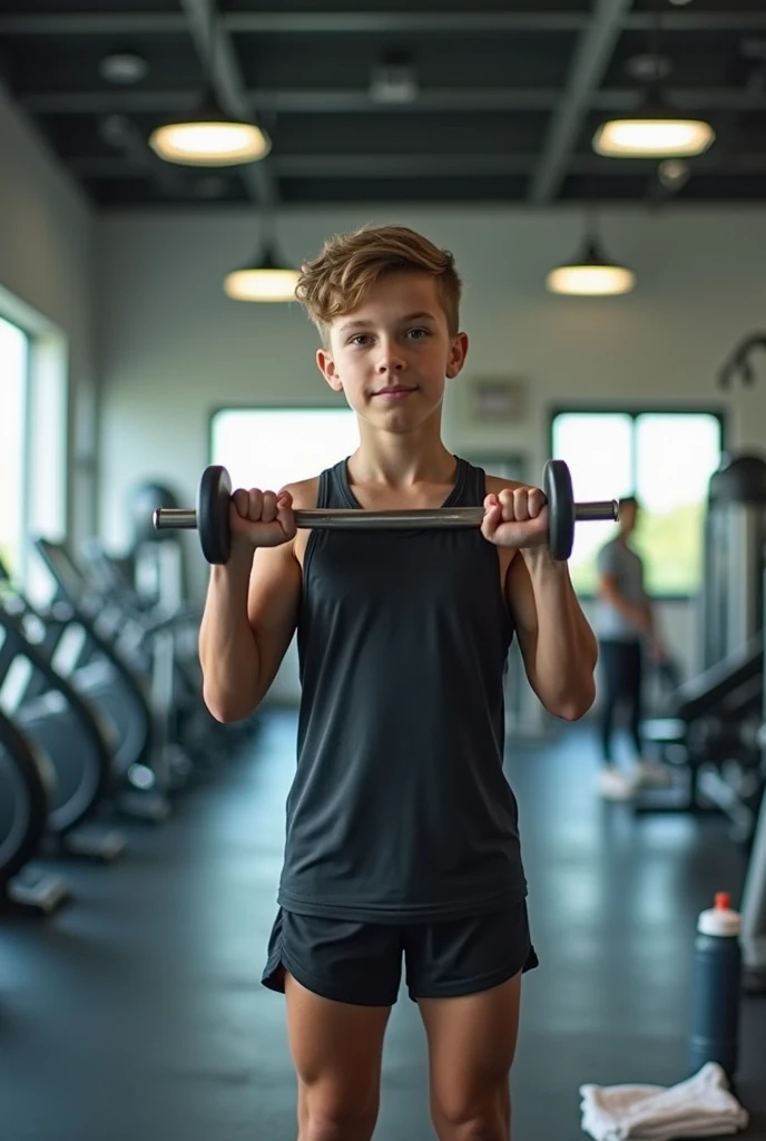 Boy doing workout in gym