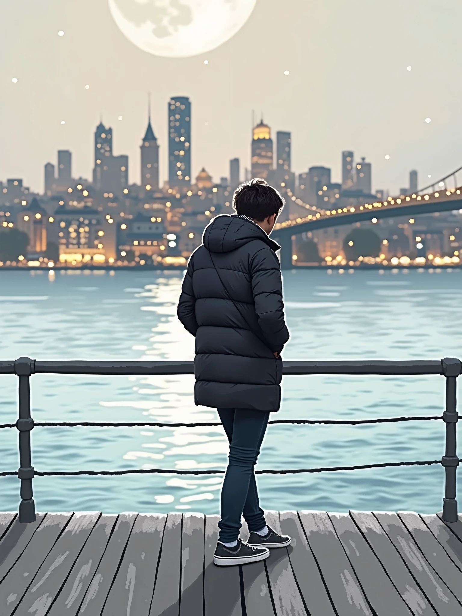 picture me in istanbul on the black sea coast at night with tall buildings in the background and stars in the sky