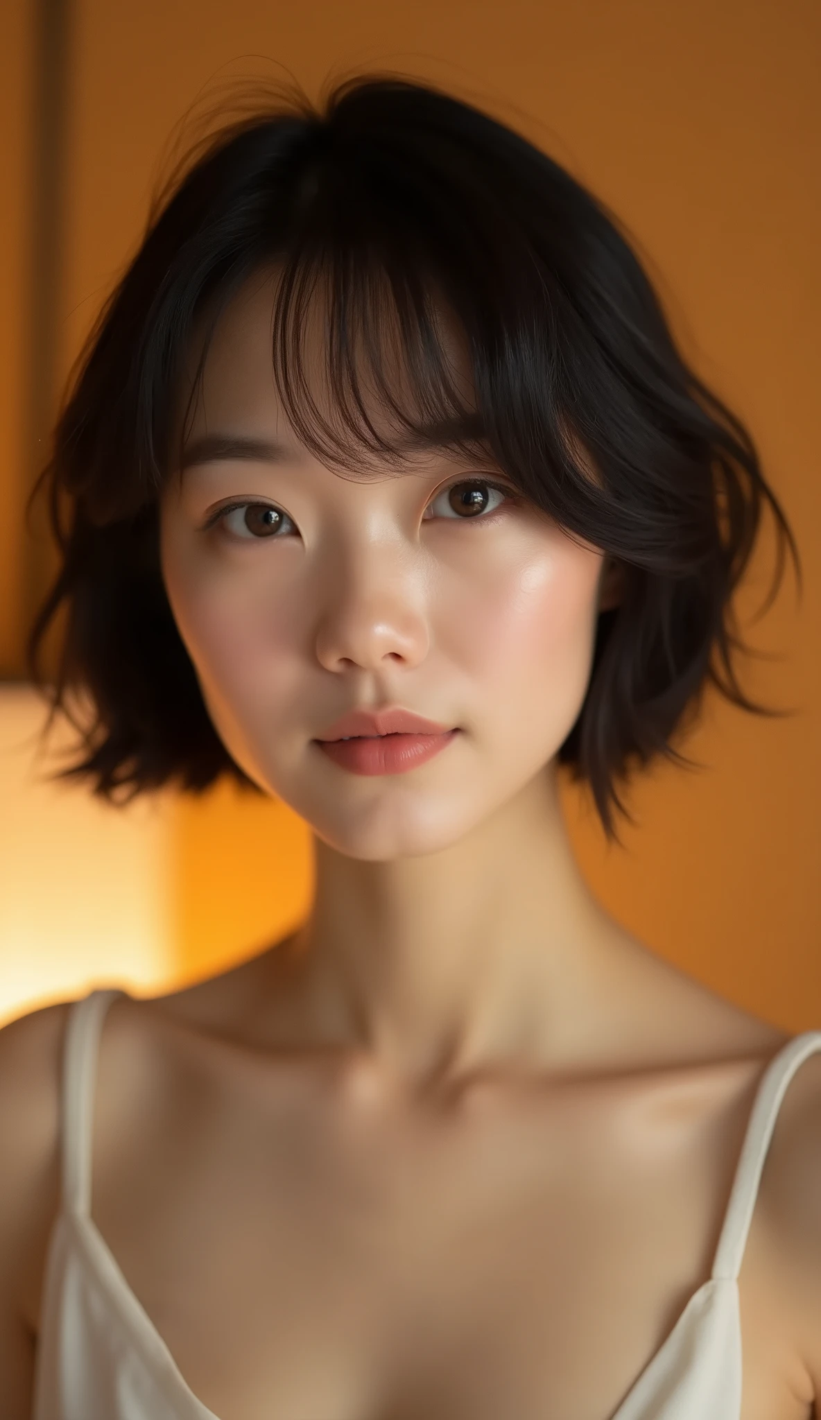 (Best quality, Japanese woman, 4, short black hair, natural look, (minimal makeup), warm lighting)
