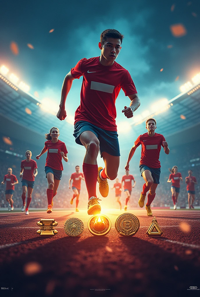 Poster for school sports about olympic and medals at bottom with ranking and to majestic and empirical no need of humans