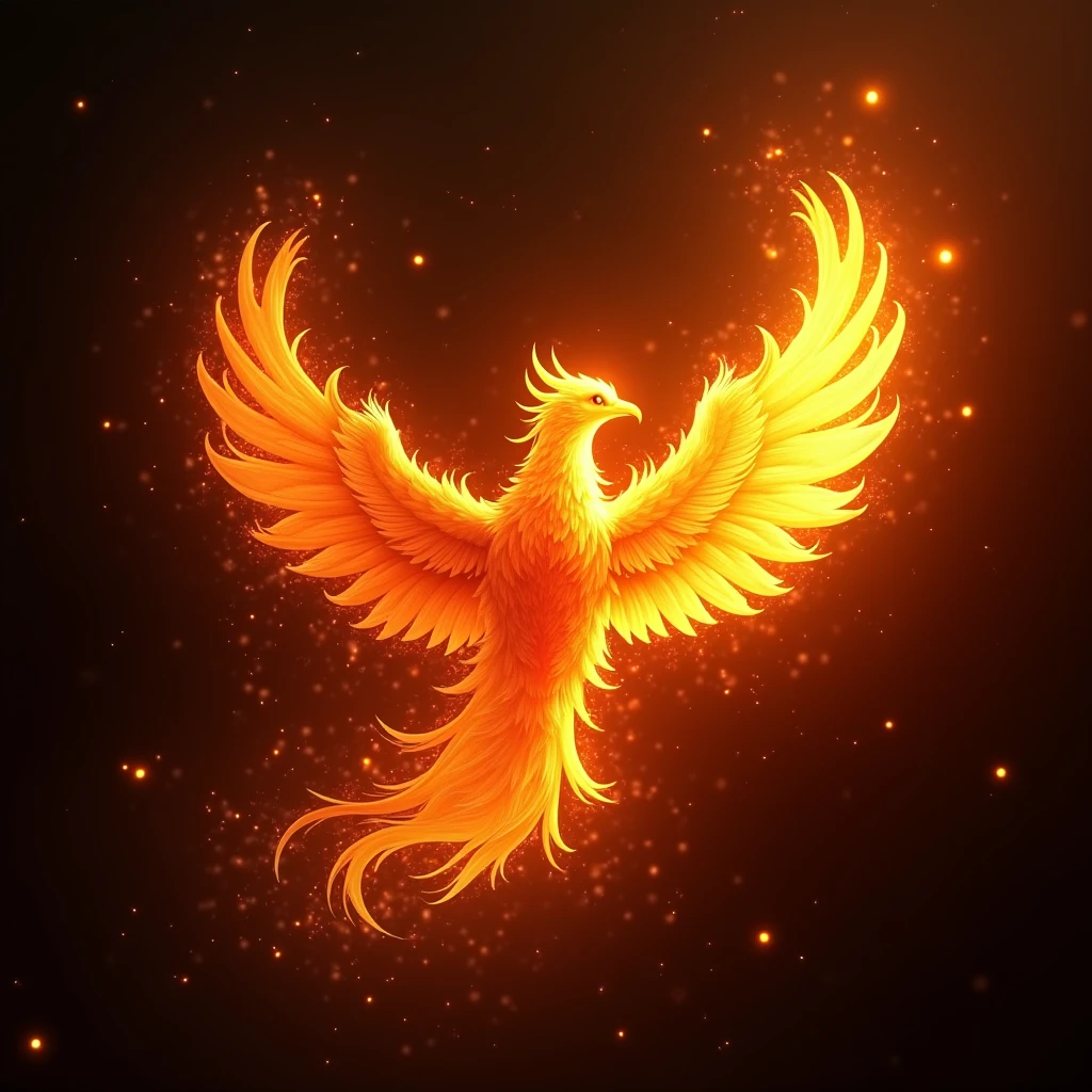 phoenix, fire, burning, fire storm, light particles, silhouette