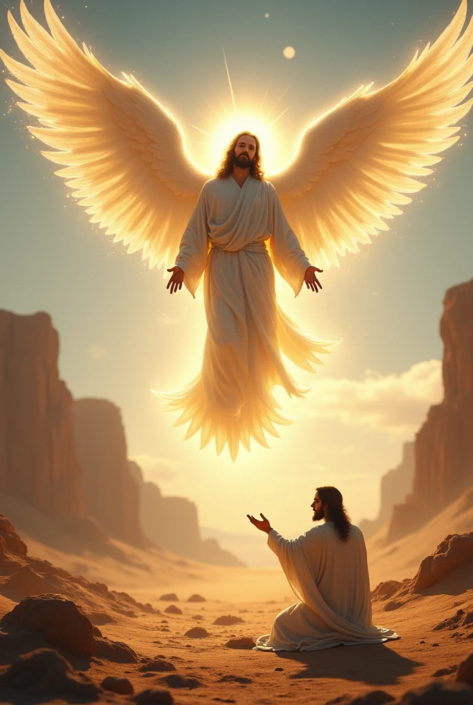 An angel appears to Jesus Christ in the desert 