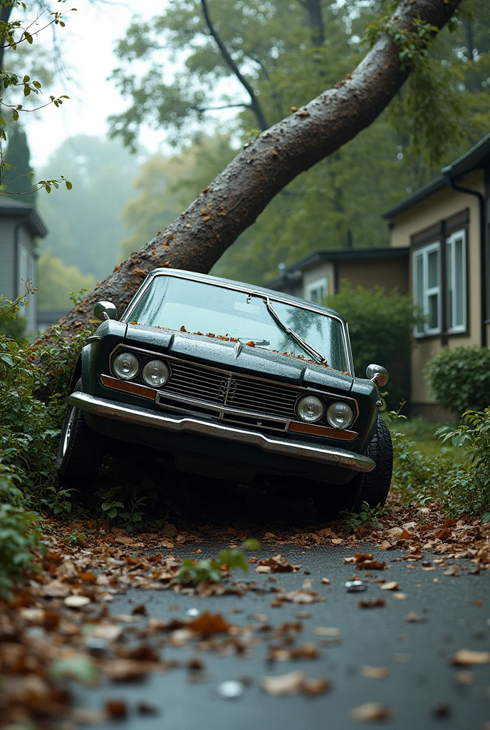 A Car hit by a tree