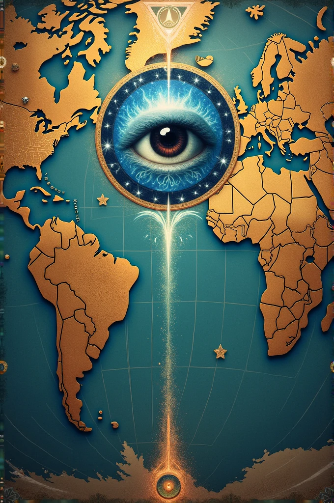 World map with an eye