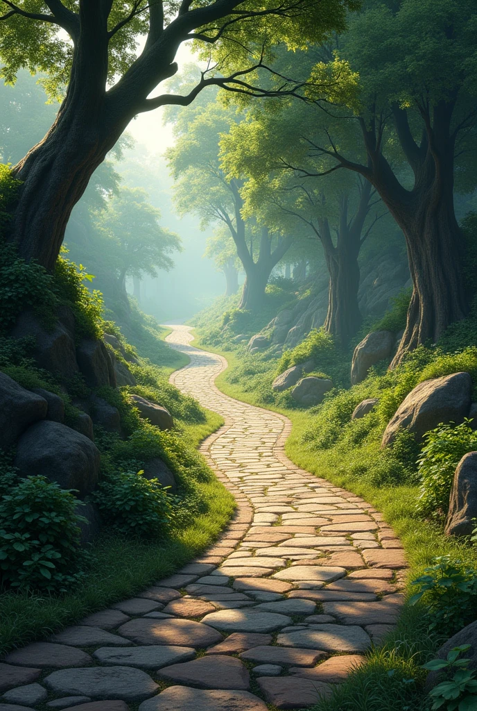 square stone road continues to the right side