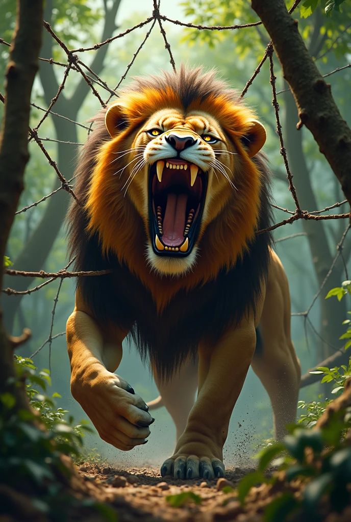 For kids story A few days later, the lion was caught in a hunter’s net. No matter how hard he struggled, he couldn’t break free. The lion roared in frustration.