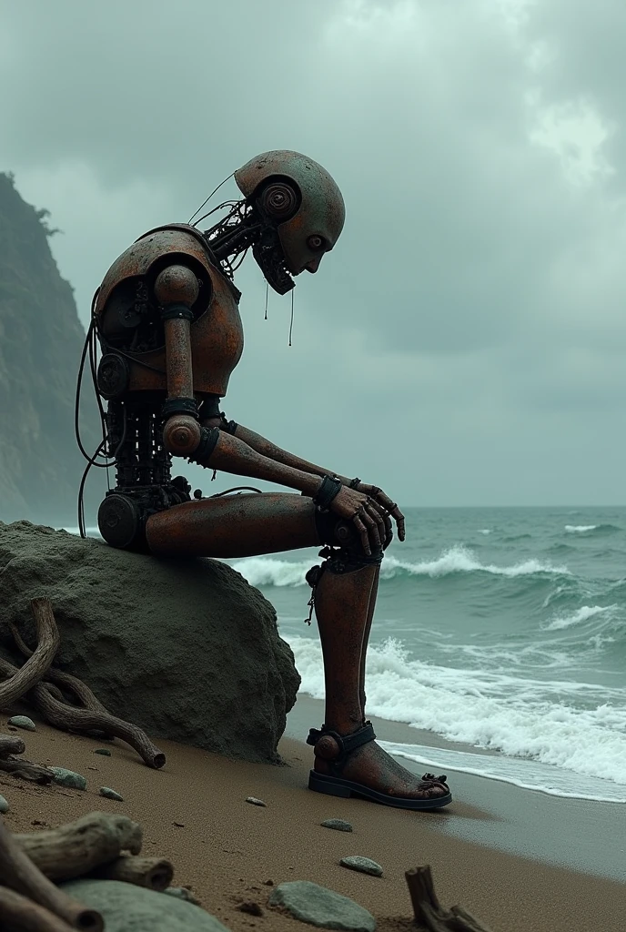 Rusted Man  sit on seasore