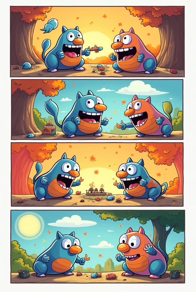 Make me a 2 person cartoon comic
, 8 panel