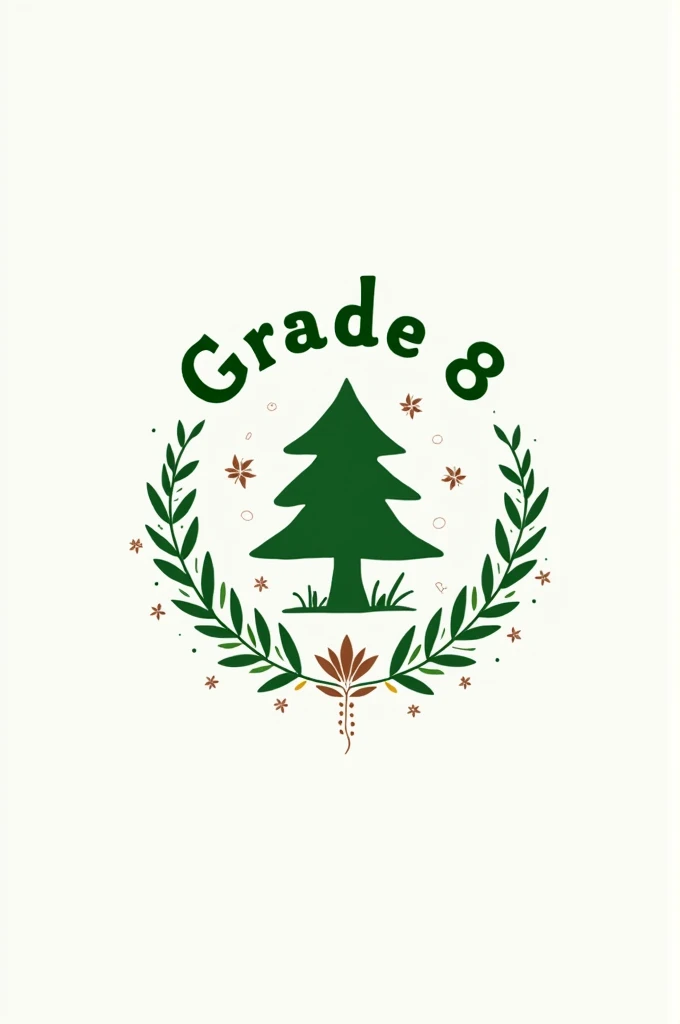 Make a page logo about grade 8 pine, the design in like a green pine tree and put some unique, Don't put so much, make it aesthetic (put a pine tree frame)  circle, and put some designs around the circle, and put something in the middle, tye description says "grade 8 pine" and it sorounds around the circle 