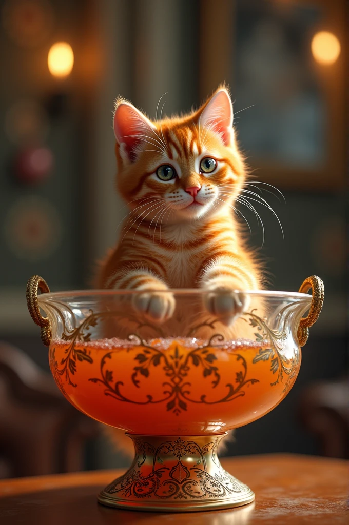 generate an image 16:9 of an orange cat on top of a punch