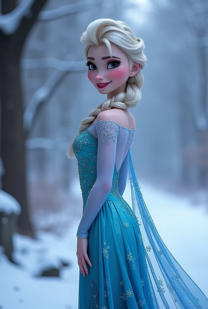Beautiful Elsa Frozen undress view from behind with naughty smile and big ass Also big pussy