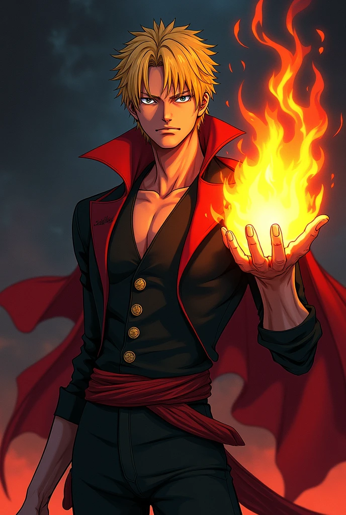 Sanji cool pose but her hand is fire hand
