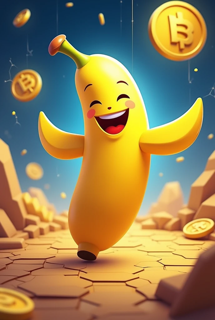 Create a thumbnail for youtube channel showing new web 3.0 telegram project name banana by mentioning new tap to earn project