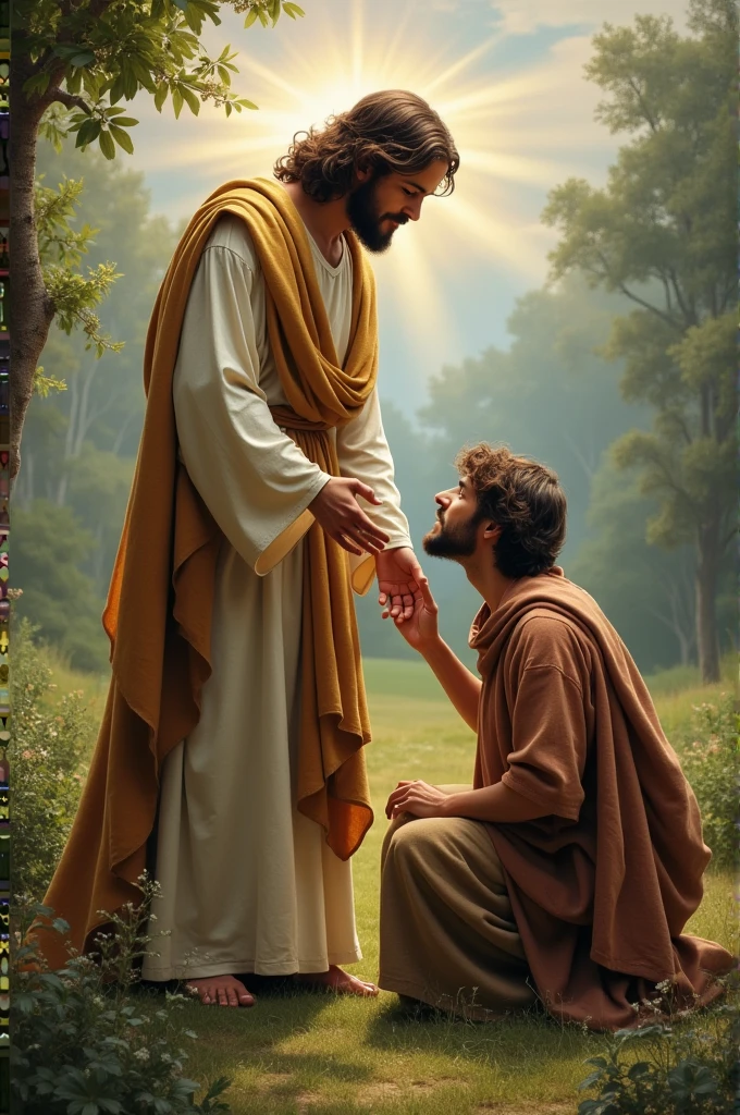 Jesus lifting a young man from the ground