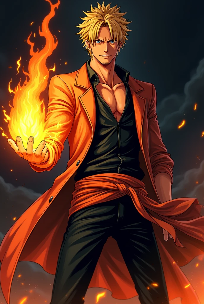 Sanji cool pose but her hand is fire hand