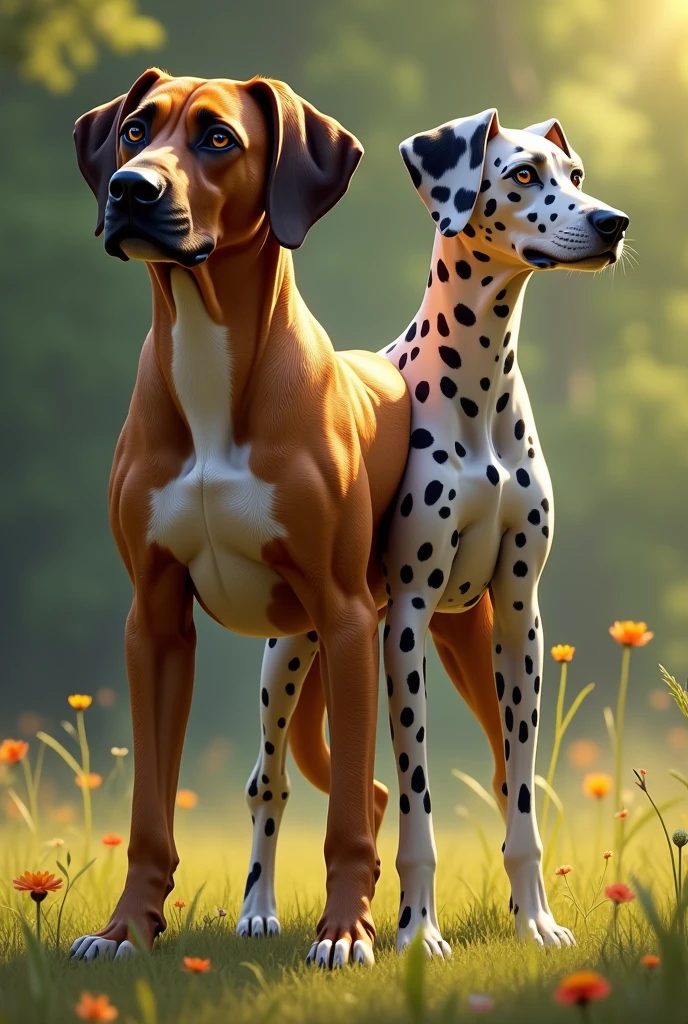 Create a picture of a dog. The breed is Rhodesian Ridgeback and Dalmatian mix.