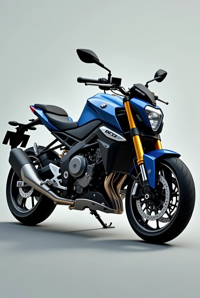 Very realistic photo of a Yamaha mt09 motorcycle year 2020 in the color of the BMW M pack .