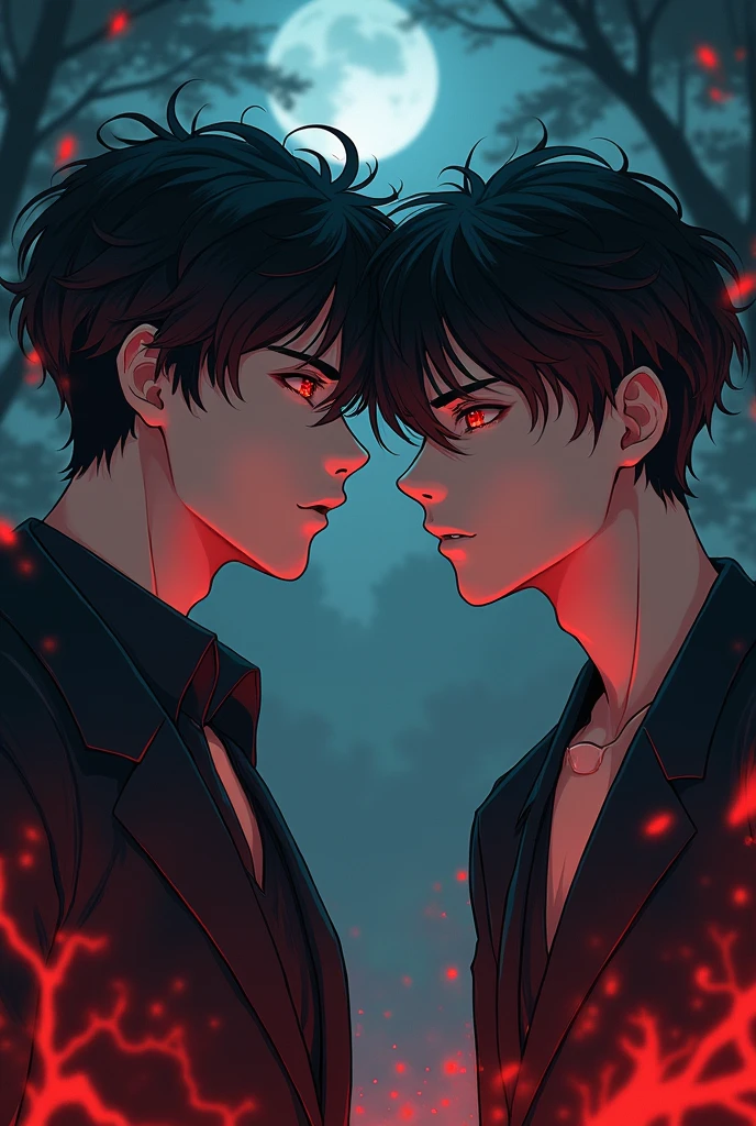 anime - style illustration of two men crying, 4 k manga wallpaper, handsome guys in demon slayer art, young anime men, anime art wallpaper 8 k, anime art wallpaper 4k, anime art wallpaper 4 k, male anime style, handsome japanese demon boys, shigenori soejima illustration, anime portrait of a handsome men, tragic death, deal with devil, blood, mourning