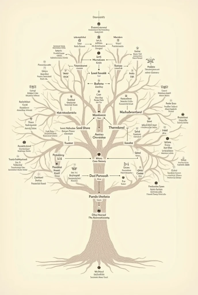 Family tree of Mahabharata with Ariel font in english