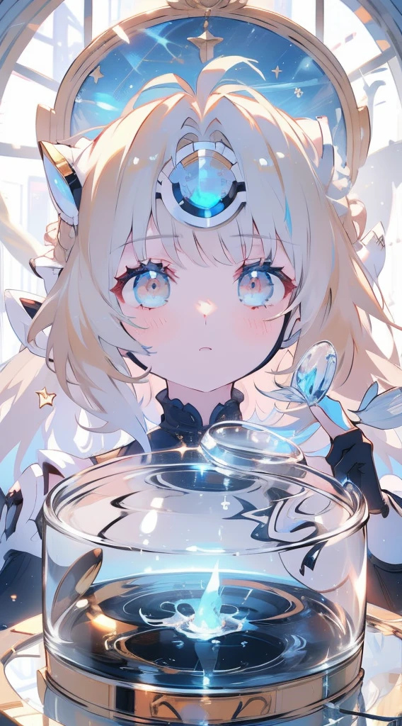 （（（（（(inside jar)））））））、one-girl, full bodyesbian, solo, girl in jar、adolable、small, A piece of, Blonde hair, long whitr hair, double tails, eBlue eyes, Eau, Eau泡