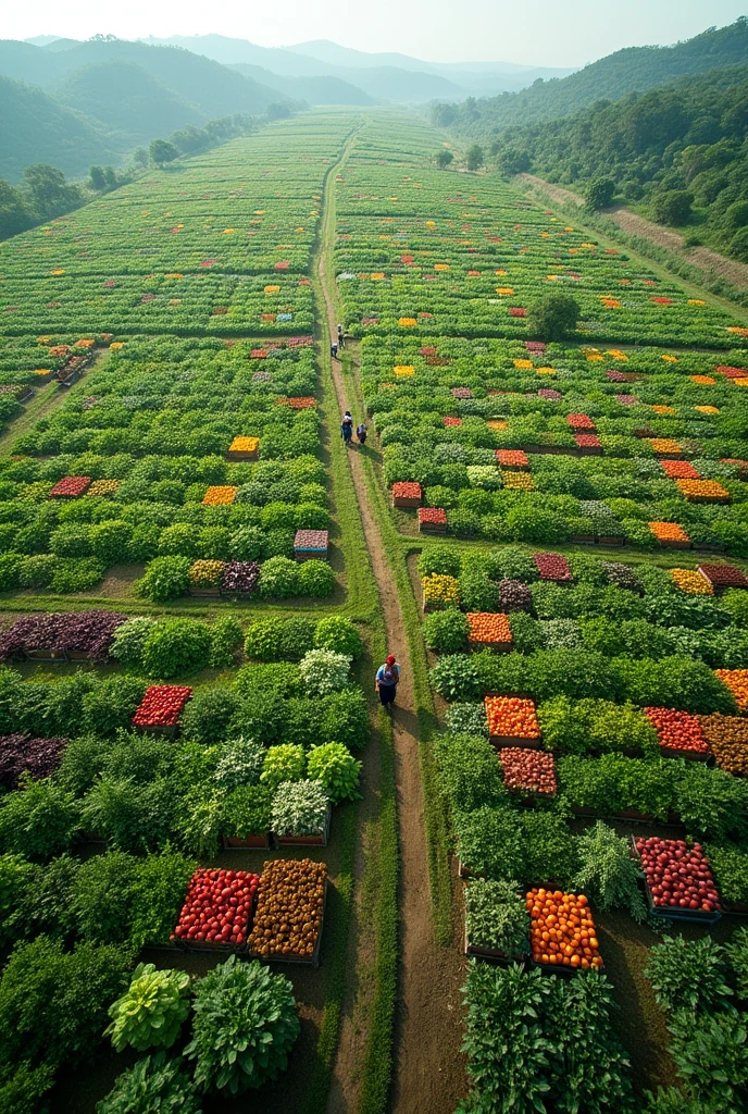 Vegetable and fruit farms are divided into zones.