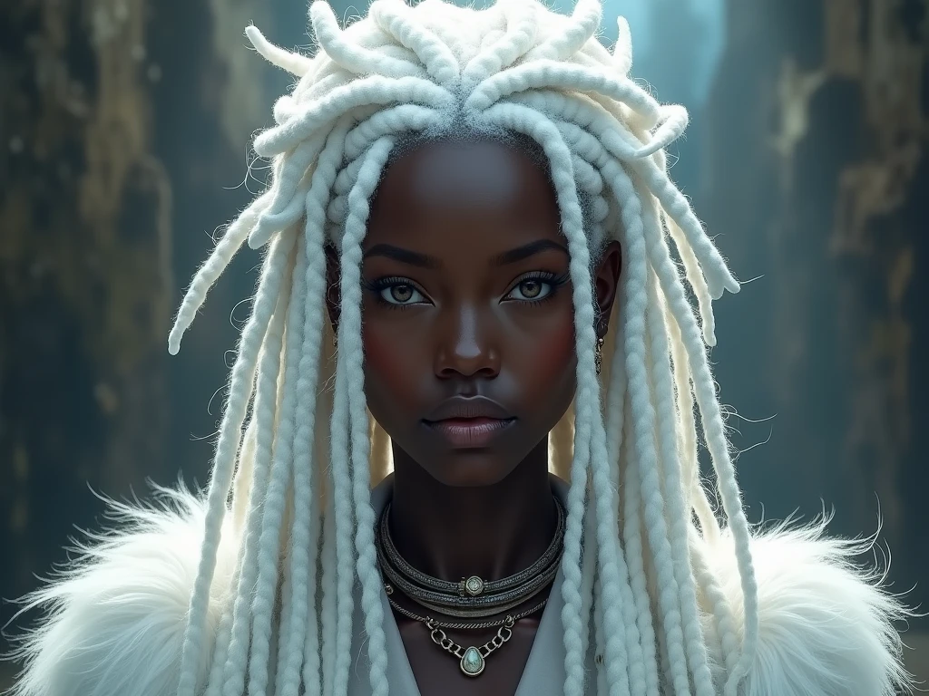 Create a black character with white hair