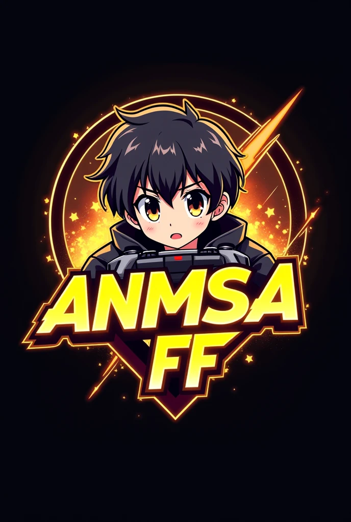 This is a gaming logo that features the name "Anm

MSA FF " in a futuristic font and a neon Golden color. and Boy Anime avtar, The logo also has a stylized controller icon. The logo is designed to be attractive and eye-catching, and to appeal to gaming enthusiasts and