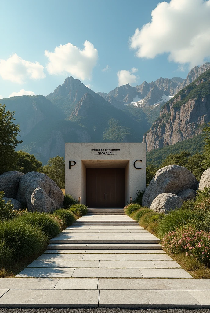 PRODUccIONES cAMAJA EN LETRAS cROMADAS, with a picture of mountains, a square, and an entrance and a rock that says Welcome to San Jose El Rodeo, background, with the initials P,c