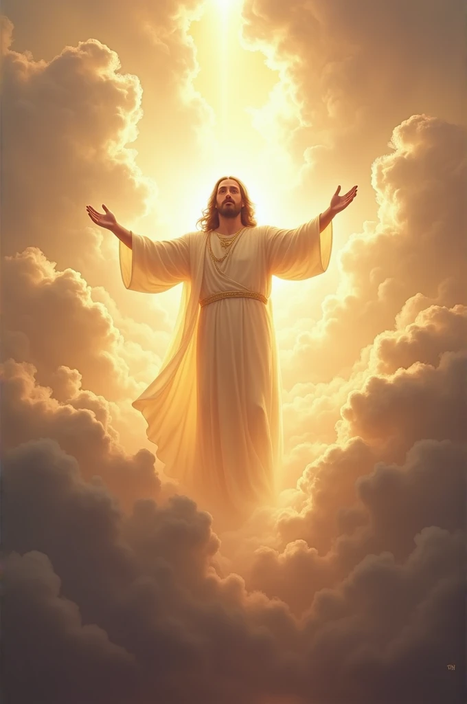 Jesus among the clouds pouring out his power