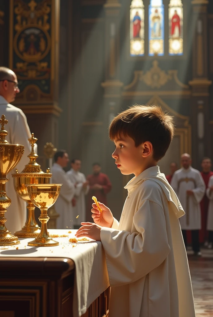 Altar server eating inappropriately in mass