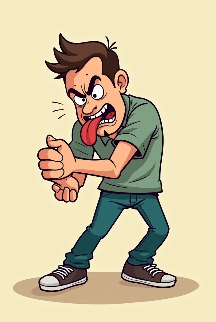 Man trying to lick his elbow with his tongue