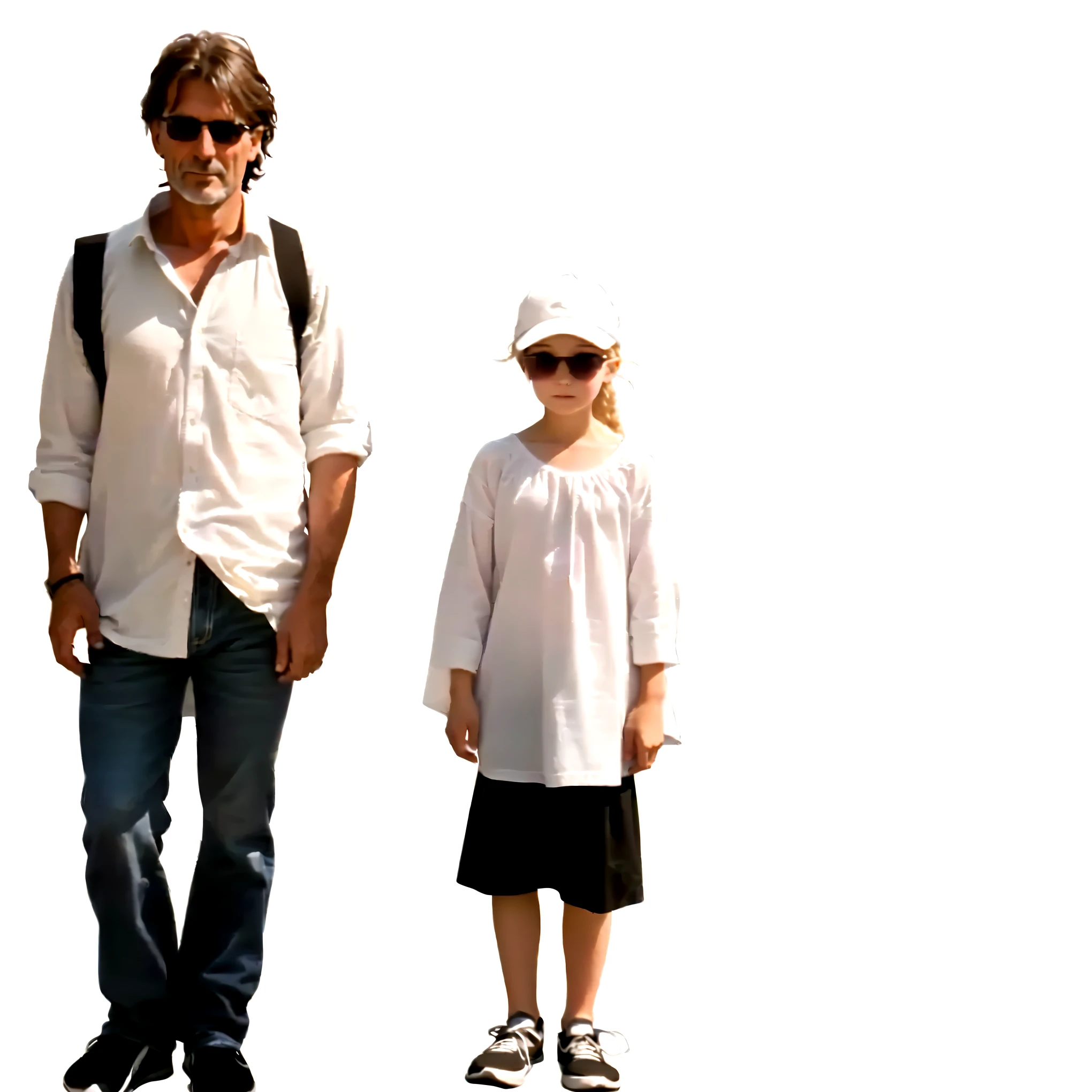 croatian father and daughter, father is 50, daughter is 12, together in the street, with a kid, highcontrast, tall and small, rendering, high-contrast, high - contrast, wearing white cloths, children, father with child, wearing white clothes, high detail, (high contrast), hight contrast