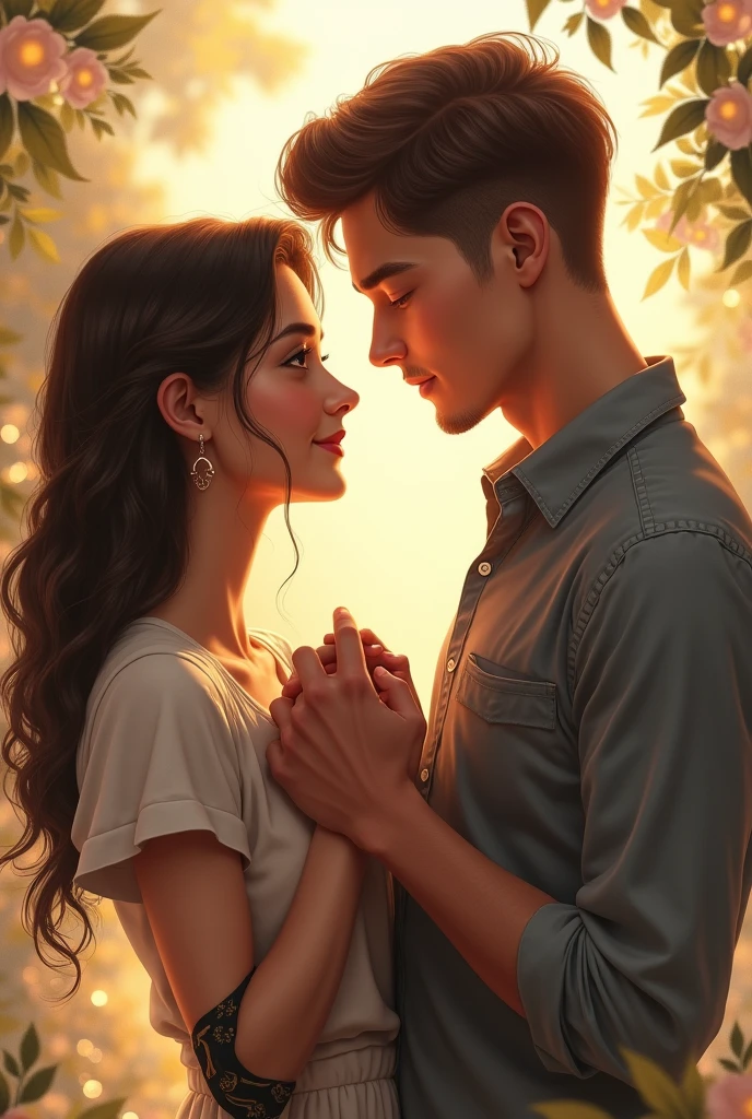 Left hand prosthesis,  Smiling woman even when tortured, handsome man who loves women very much, A young gentleman holds the hand of a beautiful young woman with vitiligo. As they look at each other, they immortalize that moment with my loving gaze.
