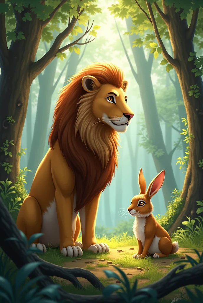 Lion and rabbit 🐇 in forest 