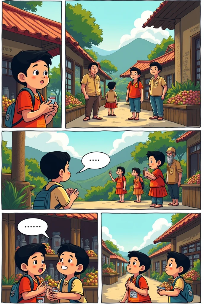 Make me an 8 panel Indonesian cartoon comic