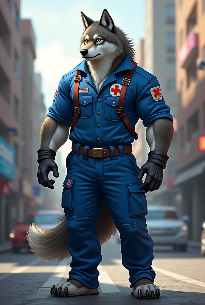 Wolf humanoid Overalls blue paramedic