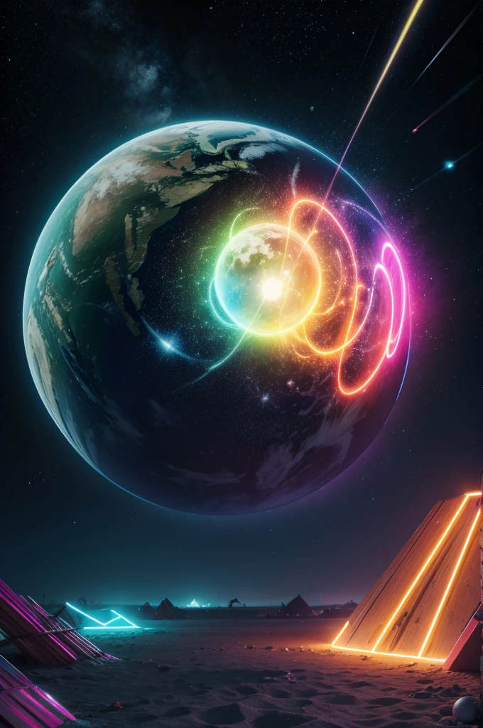 create a planet called learning, with neon colors