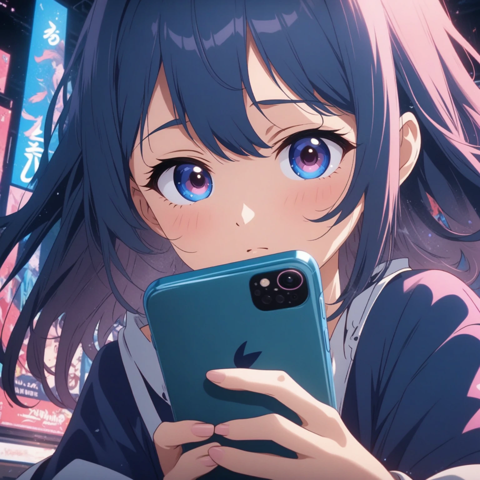 An anime character holding a smartphone is looking at it., Anime Style 4k yen, anime art wallpaper 4k, anime art wallpaper 4k yen, Anime Art Wallpapers 8K, anime wallpaper 4k, anime wallpaper 4k yen, Anime Style. 8k, Best anime 4k konachan wallpaper, Ilya Kuvshinov. 4k yen, Digital anime illustration