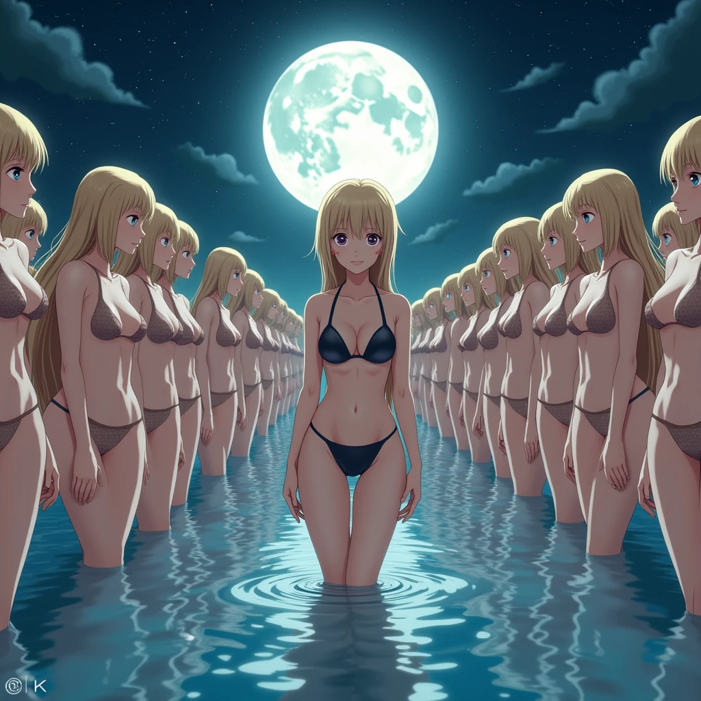 ((anime character Clone-girls Art)), ((Best Super High quality Clone-girls illustration Art)), (((16K, Highest quality, Ultra-high resolution))), (((((It's a very unrealistic and delusional worldview.))))), Blonde Girl, Swimwear, Very detailed美しい女体, Very detailed完璧な体の構造, ((Big Breasts)), (((A seductive smile))), ((((((((Highly detailed cloning depiction, 1girl-1,000,000,000,000,000,000,000,000,000,000,000,000clone-girls)))))))), (Very detailed, The detailed depiction of the proliferation of Clone-girls, ((With perfectly identical Clone-girls' bodies, With the exact same face as Clone-girls, With the exact same hairstyle as Clone-girls, Dressed exactly like the Clone-girls, Exactly the same height as the Clone-girls, 完璧にClone-girlsと同じ超Big Breasts), (((((1,000,000,000,000,000,000,000,000,000,000,000,000Clone-girls))))), (Very detailed depiction, From the surface of the water, 1,000,000,000,000,000,000,000,000,000,000,000,Over 000 people, Clone-girlsが, From face to upper body, Repeated extension々And wells up), night, Starry sky and full moon, walk, Approaching here, 1The girl in the row holds out her hand, The girls in the second row are watching us., The girls in the third row were playing with the same girls., From the fourth row onwards, the girls were flirting with each other.