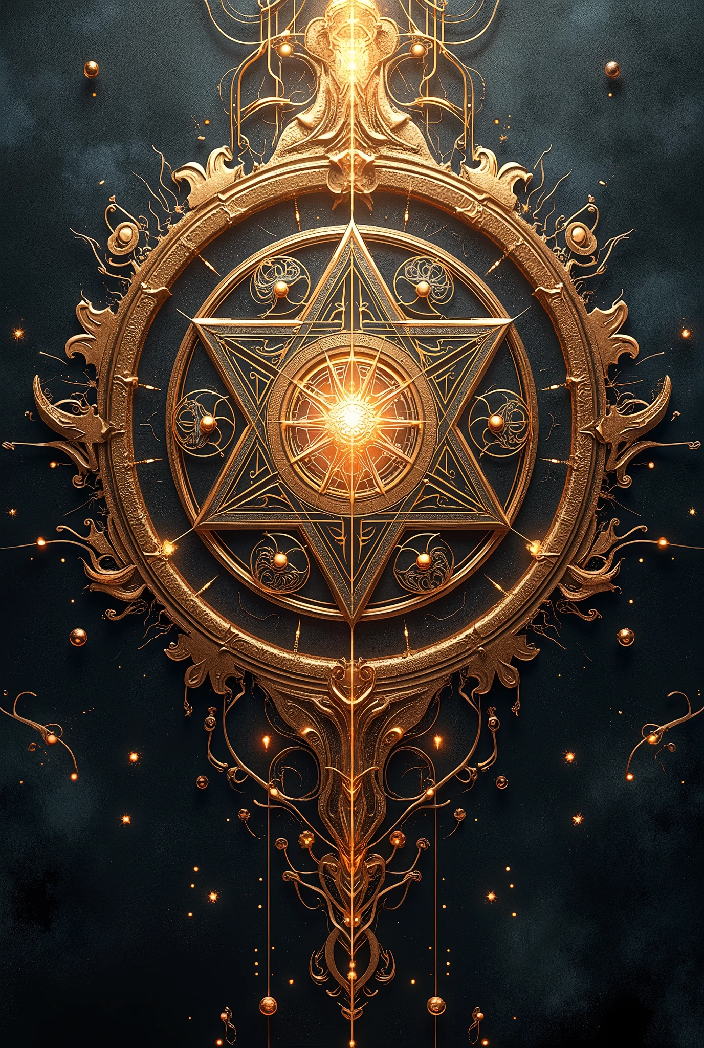 Give me a picture of sacred geometry in metallic tones