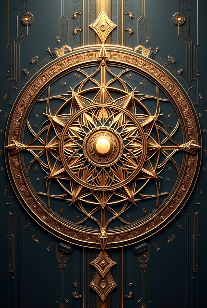 Give me a picture of sacred geometry in metallic tones