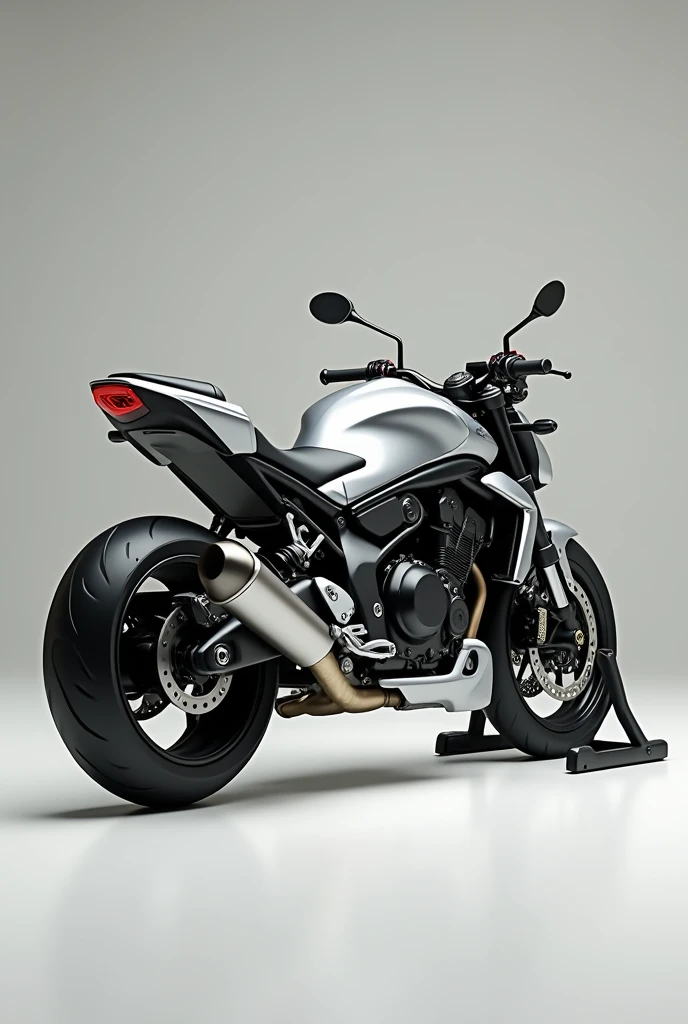 Kawasaki z1000, modelo naked, silver color, stop on the motorcycle stand,