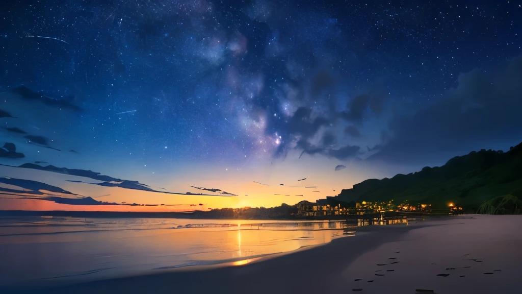 Tropical Beach,night, Starry Sky,milky way, Shooting with a wide-angle prime lens, (Highest quality,8k,High resolution,masterpiece:1.2),Very detailed,(Realistic,photoRealistic,photo-Realistic:1.37),High resolution,超High resolution,Studio Lighting,Vibrant colors,Professional