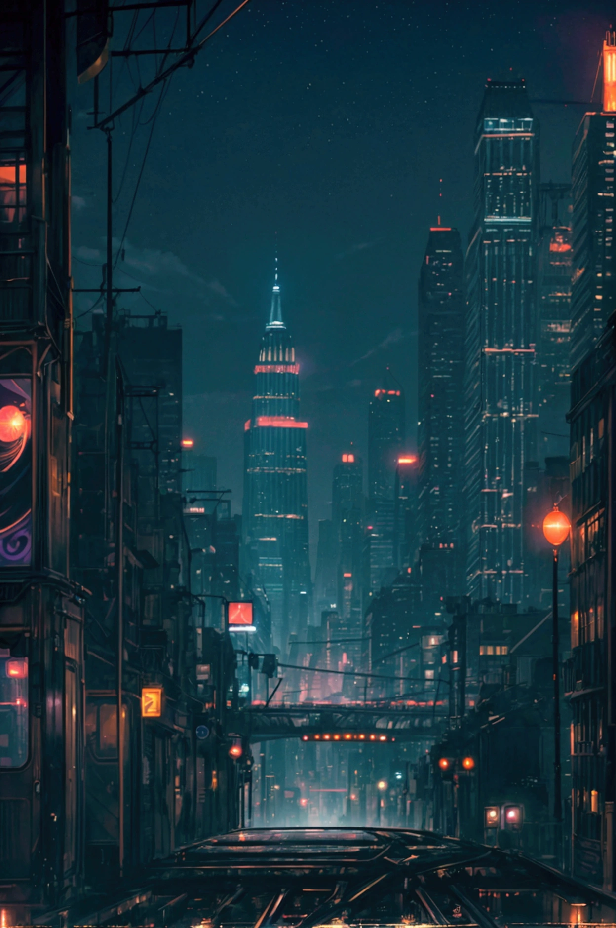 An awe-inspiring ultra-high-definition 4K digital painting capturing the vibrant energy of a sleek train racing through a bustling city at night. The train, with its illuminated windows, cuts through the dark, reflecting the bright lights of the towering buildings it passes. Each building is adorned with neon signs and glowing windows, their lights creating a dazzling display that contrasts with the deep, inky sky above. The scene is bathed in a mesmerizing array of colors, from the cool blues and purples of the night sky to the warm, golden hues of streetlights and the train’s headlights.

In the distance, the cityscape continues, with skyscrapers rising high, their peaks lost in the haze of the night. The train's movement is dynamic, as it weaves through the maze of buildings, creating a sense of speed and urgency. The reflection of the city lights on the train’s metallic surface adds an extra layer of depth and detail, enhancing the sense of motion. The entire scene is rich with intricate details, from the textures of the urban landscape to the subtle glow of the streetlights, capturing the pulse of a city that never sleeps. This digital painting encapsulates the excitement and mystery of a nighttime journey through a vibrant, illuminated metropolis.