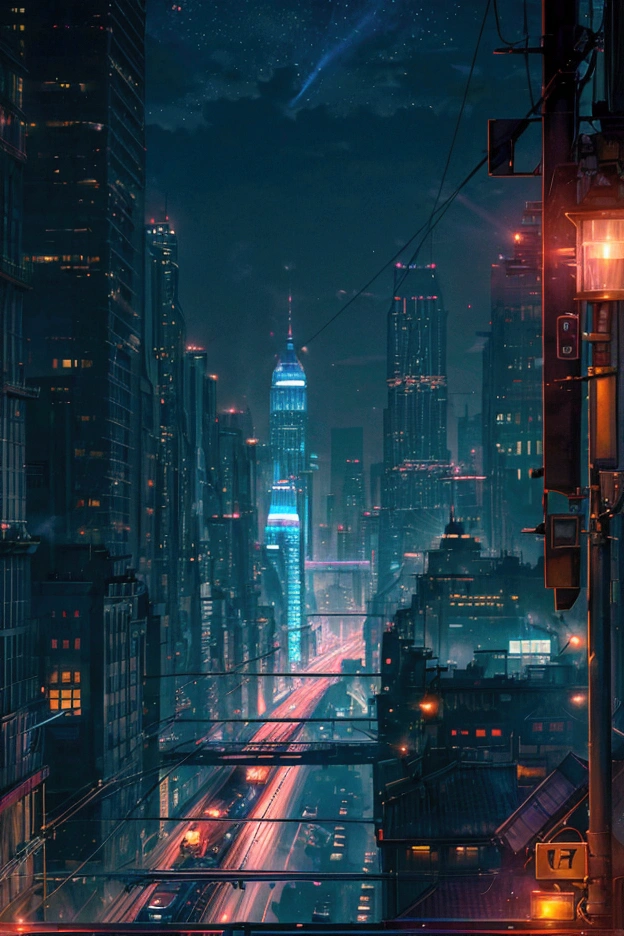 An awe-inspiring ultra-high-definition 4K digital painting capturing the vibrant energy of a sleek train racing through a bustling city at night. The train, with its illuminated windows, cuts through the dark, reflecting the bright lights of the towering buildings it passes. Each building is adorned with neon signs and glowing windows, their lights creating a dazzling display that contrasts with the deep, inky sky above. The scene is bathed in a mesmerizing array of colors, from the cool blues and purples of the night sky to the warm, golden hues of streetlights and the train’s headlights.
In the distance, the cityscape continues, with skyscrapers rising high, their peaks lost in the haze of the night. The train's movement is dynamic, as it weaves through the maze of buildings, creating a sense of speed and urgency. The reflection of the city lights on the train’s metallic surface adds an extra layer of depth and detail, enhancing the sense of motion. The entire scene is rich with intricate details, from the textures of the urban landscape to the subtle glow of the streetlights, capturing the pulse of a city that never sleeps. This digital painting encapsulates the excitement and mystery of a nighttime journey through a vibrant, illuminated metropolis.